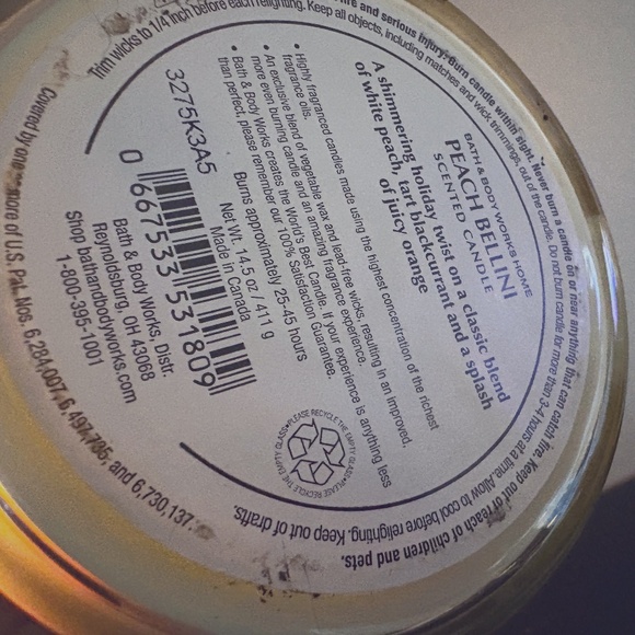 Bath & Body Works, 3 wick candle, Peach Bellini; brand new, NWT - Picture 2 of 6